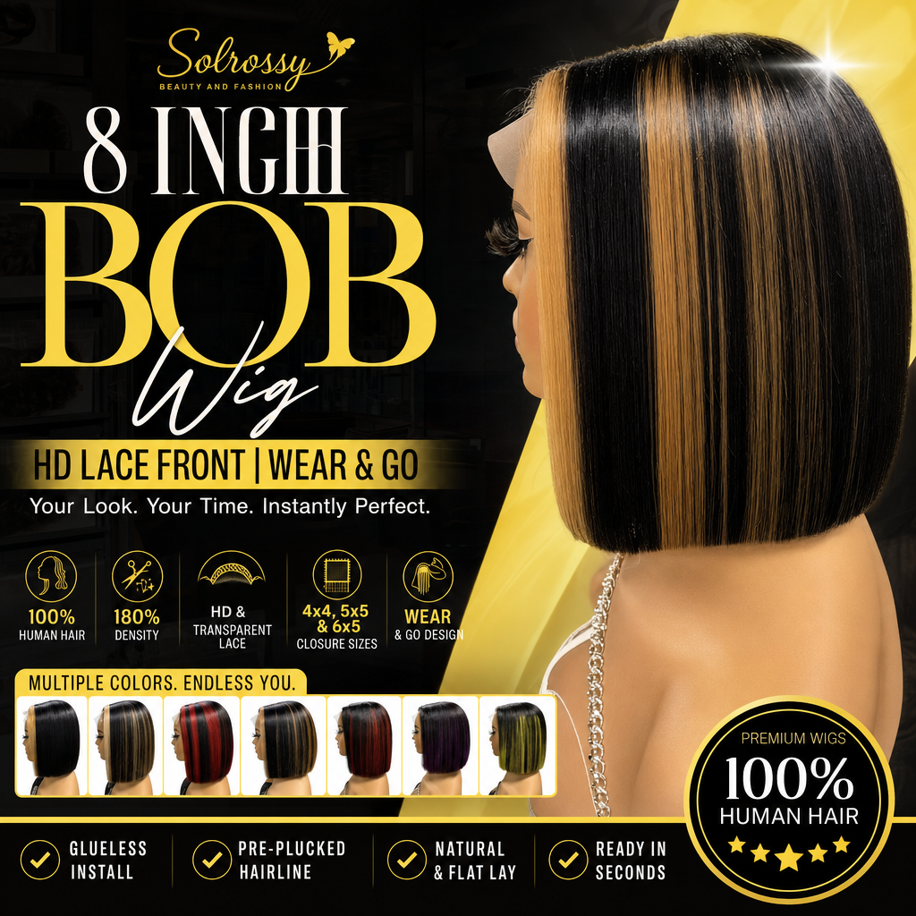 8 Inch Human Hair Bob Wig – HD Lace Front | Wear & Go